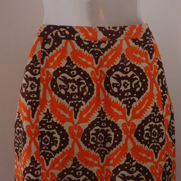 Plenty by Tracy Reese Brown Orange Cream Print Front Pocket Mini Skirt Sz 4 - Picture 1 of 12